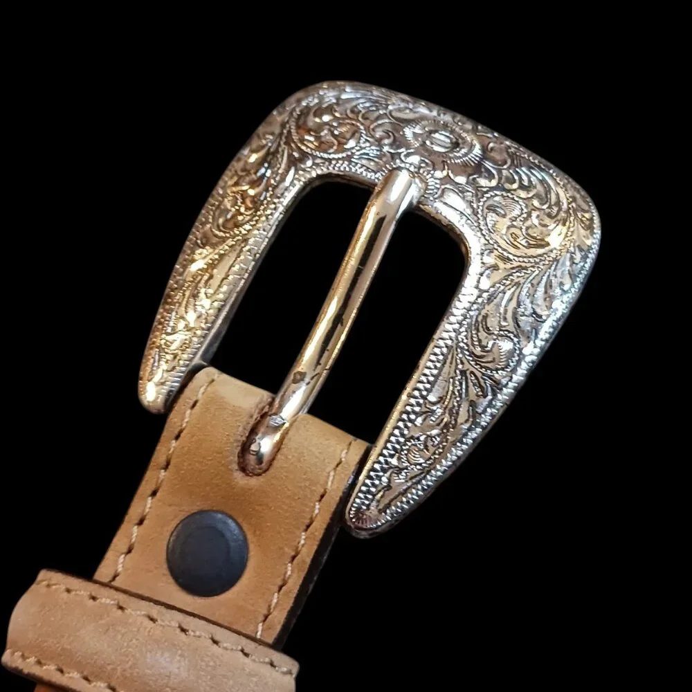 Justen Brown Leather and Tan Suede 26" Western Belt with Embellished Back - Picture 9 of 12